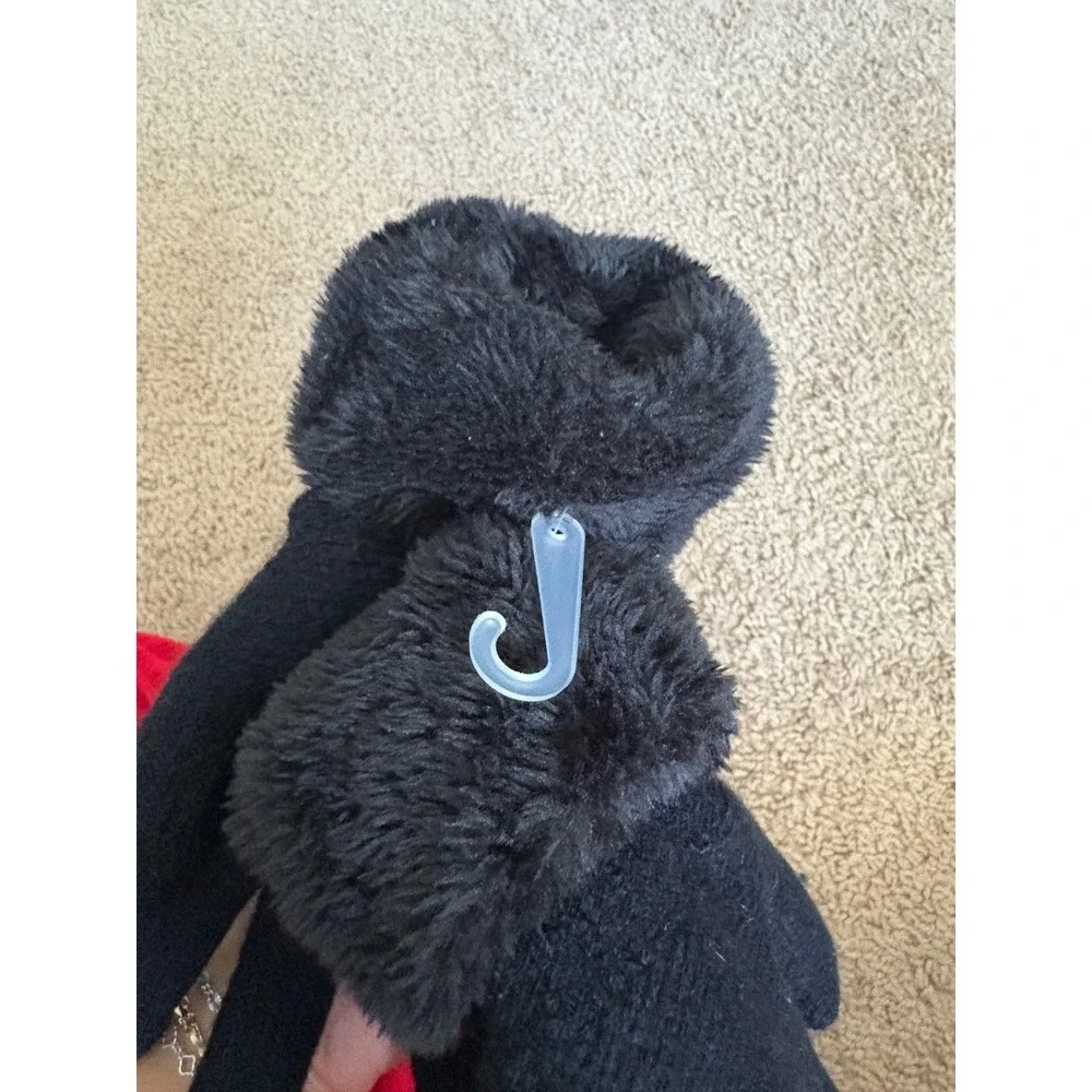UGG Australia Womens Black Knit Gloves with Faux Fur Trim Logo  Winter Accessory